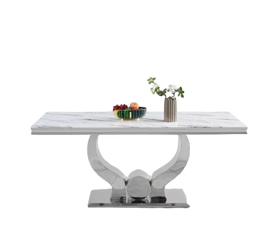 Table à Manger Trofy Chrome Marbré Blanc 180x90x75cm