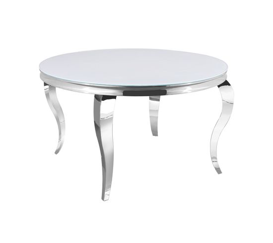 Table à Manger Ronde Baroque Chrome Blanc Ultra 130x75 Cm