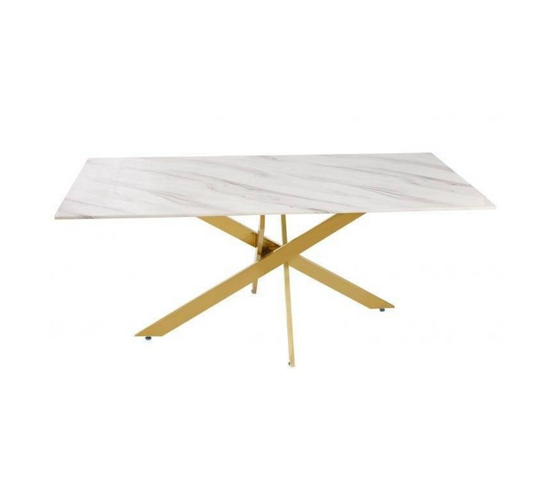 Table Repas Jessica Xxl Gold Verre Effet Marbré Blanc 180x90cm
