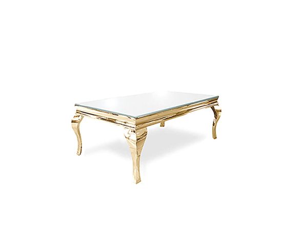 Table Basse Baroque Gold Plateau En Verre Blanc 120x70x45 Cm