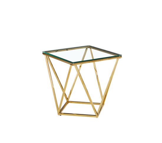 Bout de canapé ALINA gold  verre transparent 50x50 h55 cm