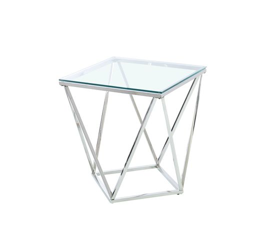 Bout de canapé ALINA chrome verre transparent 50x50 h55 cm