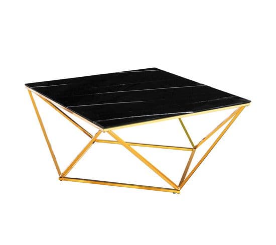 Table Basse Alina Gold Verre Marbré Noir 100x100x45 Cm