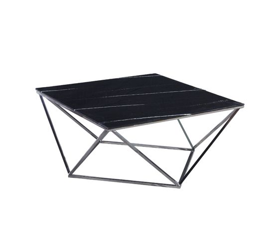 Table Basse Alina Chrome Plateau En Verre Marbre Noir 100x100x45 cm