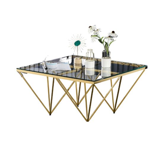 Table Basse Carré Gize Gold Verre Transparent 80x80 Cm