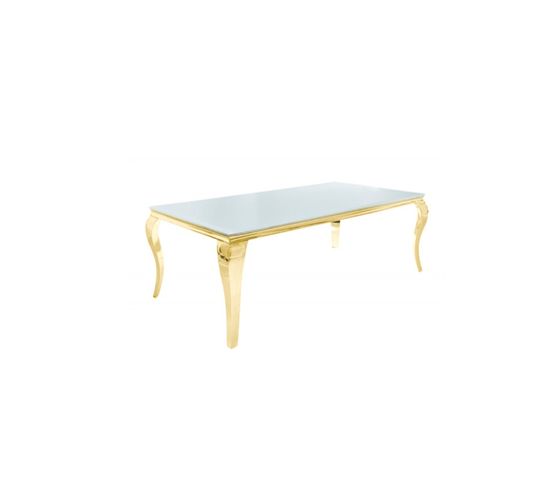 Table à Manger Baroque 6 à 8 Personnes Gold Verre Blanc 180x90cm