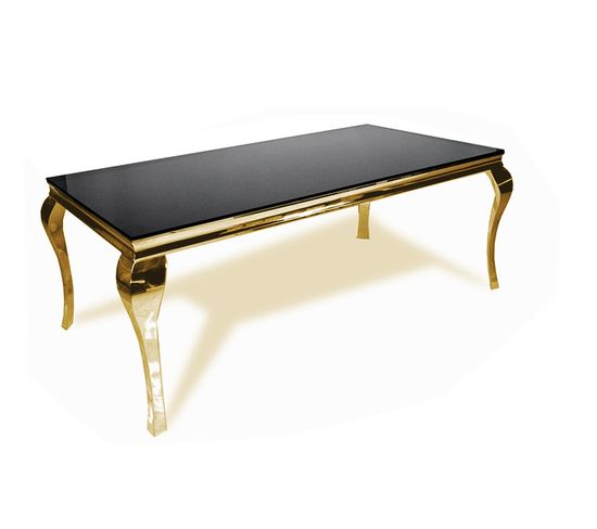 Table à Manger Baroque 6 à 8 Personnes Gold Verre Noir 180x90cm