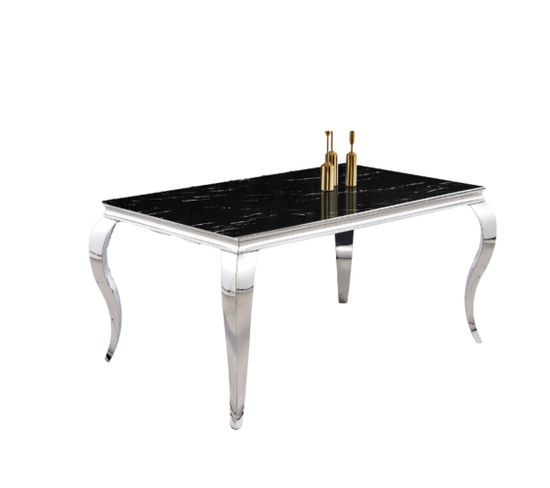 Table à manger BAROQUE Chrome verre Marbre noir 6 à 8 couverts 180 x 90 cm