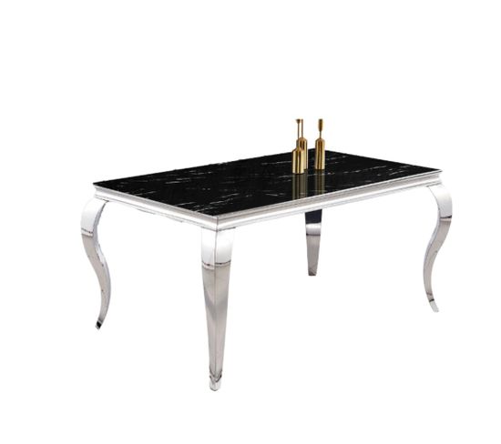 Table à manger BAROQUE Chrome verre Marbre noir 4 à 6 couverts 150 x 90 cm