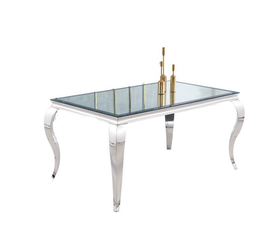 Table Repas BAROQUE pieds Chrome verre Miroir 4 à 6 couverts 150 x 90 cm
