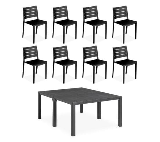 Table De Jardin Modulable 3 En 1 Résine De Synthèse + 8 Chaises Empilables