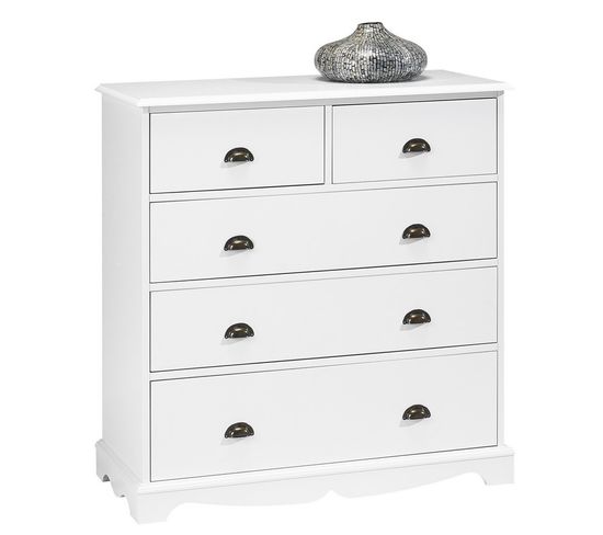 Commode Blanche 5 Tiroirs Style Anglais L 96.2 H 97.4 P 42.5 Cm