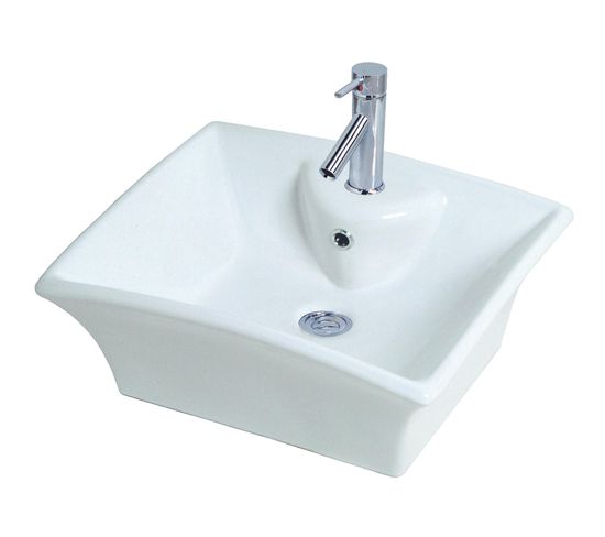 Vasque Rectangle à Poser Vesuve - Blanc - 48x40cm - Céramique - Avec Trop Plein