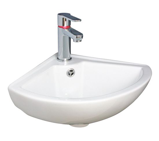 Lave-mains D'angle Pivoine - Blanc - 35,5x35,5cm - Céramique - Avec Trop Plein