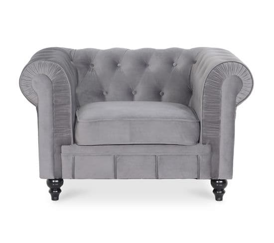 Fauteuil Chesterfield Velours Altesse Argent