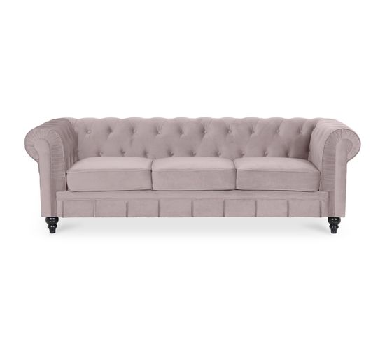 Canape Chesterfield Velours 3 Places Altesse Taupe
