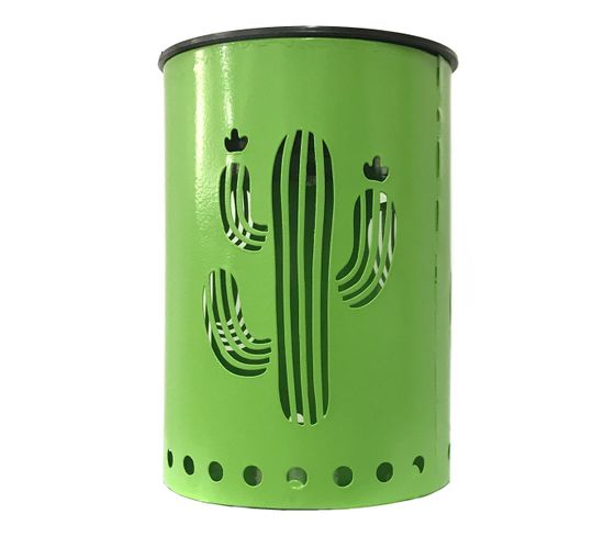Lanterne Solaire Jeu De Lumière Cactus Vert Métal H13cm