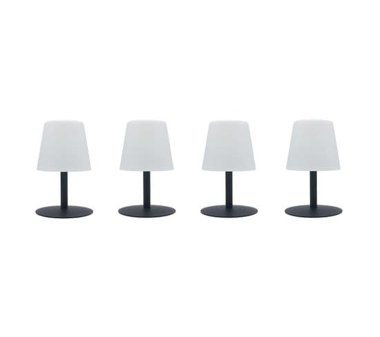 Lot De 4 Lampe De Table Sans Fil LED 4x Standy Mini Rock Gris Acier H25cm
