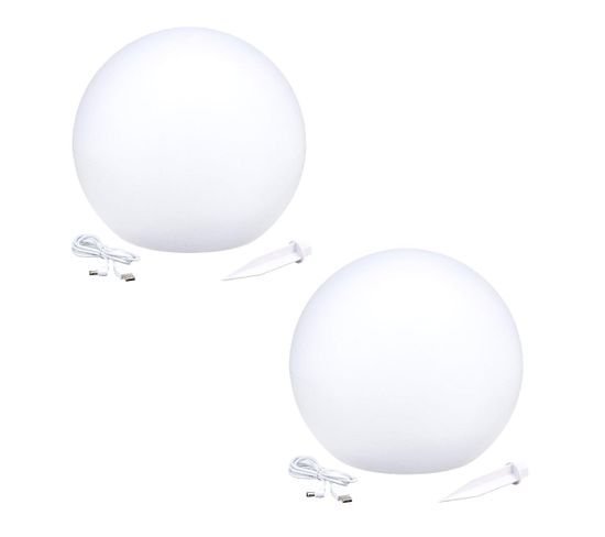 2 Boules Lumineuses Solaires Solsty C30 Blanc Polyéthylène ∅30cm