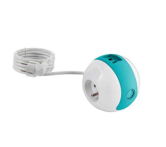 Multiprise Multimédia Wattball  2p 16a + 1p 6a + Usb 2.1a - Turquoise