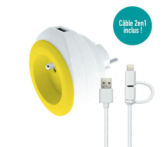 Prise Bewatt Avec Chargeur USB Réversible (jaune) - Watt And Co