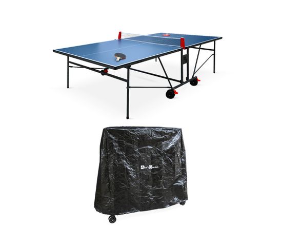 Table De Ping Pong Indoor Bleue. Avec 2 Raquettes Et 3 Balles. Utilisation Intérieure + Housse