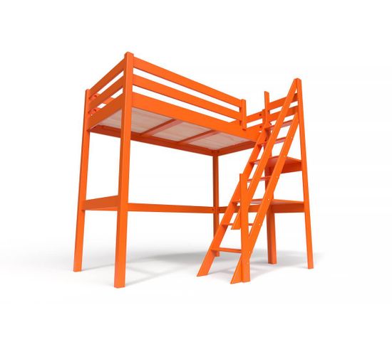 Lit Mezzanine Sylvia Avec Escalier De Meunier Bois, Couleur: Orange, Dimensions: 90x200