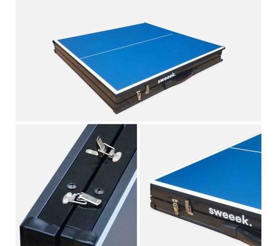 Mini Table De Ping Pong 150x75cm - Table Pliable Indoor Bleue. Avec 2 Raquettes Et 3 Balles. Valise
