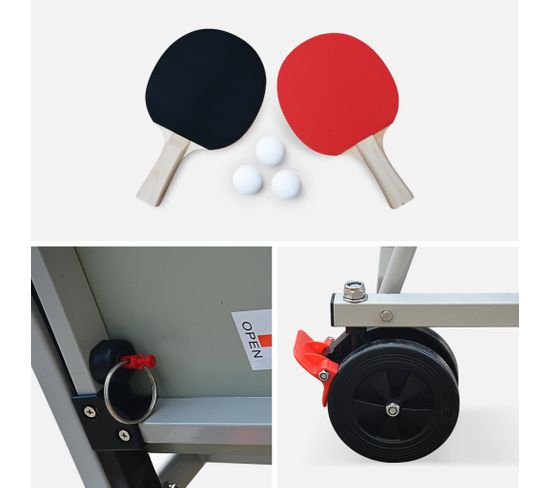 Table De Ping Pong Outdoor Bleue - Table Pliable Avec 2 Raquettes Et 3 Balles. Pour Utilisation