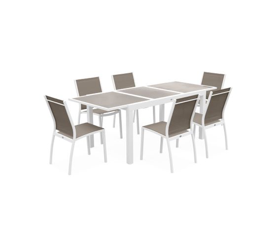 Salon De Jardin Table Extensible - Orlando Taupe - Table En Aluminium 150/210cm. Plateau De Verre.