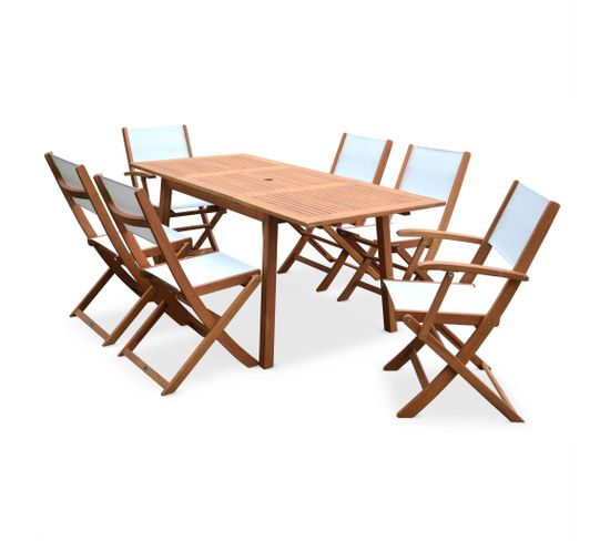 Salon De Jardin En Bois Extensible - Almeria - Table 120/180cm Avec Rallonge 2 Fauteuils + 4 chaises