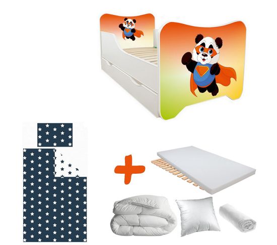 Pack Complet Lit Super Panda : Sommier + Tiroir + Matelas Et Parure + Couette + Oreiller