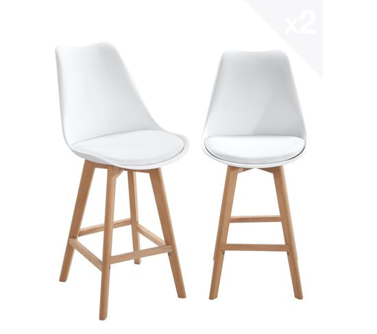 Lot de 2 chaises hautes de bar scandinaves TIKA (blanc)
