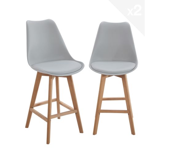 Lot de 2 chaises hautes de bar scandinaves TIKA (gris)