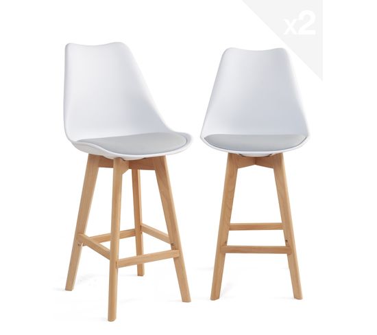 Lot de 2 chaises hautes de bar scandinaves TIKA (blanc Gris)