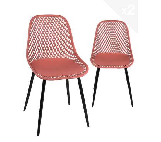 Lot de 2 chaises de cuisine design ajouré SELI (rouge)