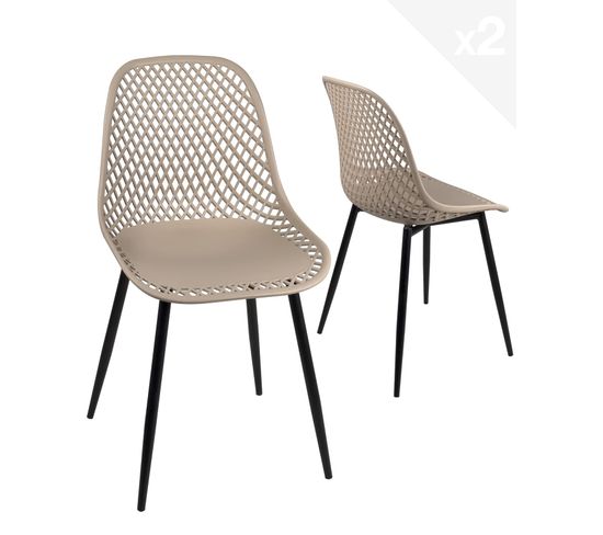 Lot de 2 chaises de cuisine design ajouré SELI (gris Beige)
