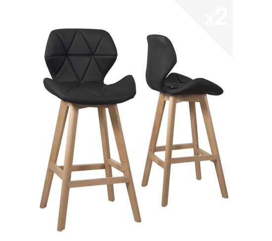 Lot de 2 chaises de bar scandinave simili cuir FATA (noir)
