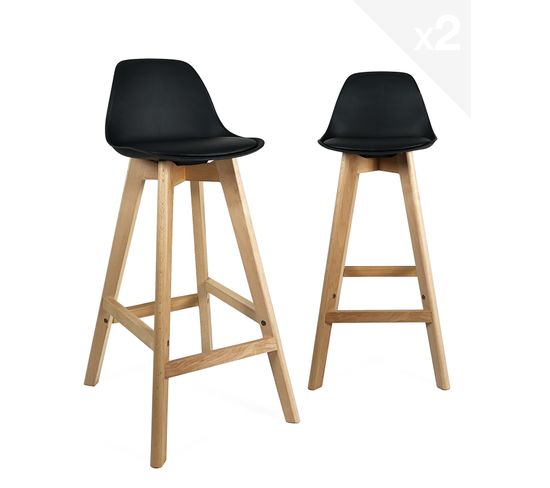 Lot de 2 chaises de bar scandinave MALI (noir)