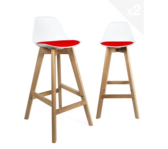 Lot de 2 chaises de bar scandinaves MALI (blanc rouge)
