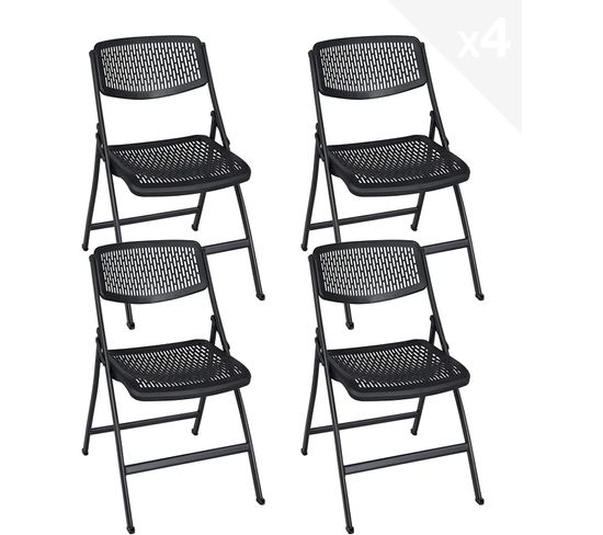 Lot de 4 chaises pliables métal et plastique ajouré SABA (noir)