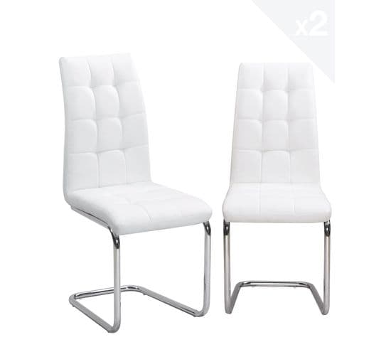 Lot de 2 chaises simili cuir matelassées de salle à manger MAXI (Blanc)