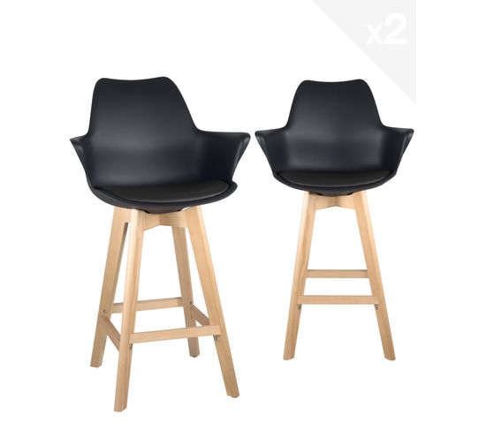 Lot de 2 chaises de bar scandinaves MOTA (noir)