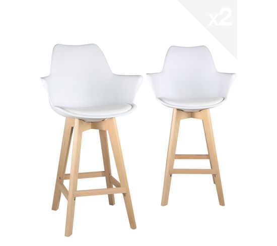 Lot de 2 chaises de bar scandinaves MOTA (blanc)