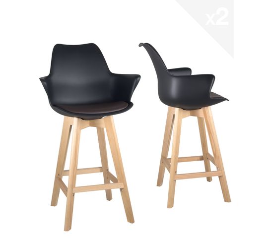 Lot de 2 chaises de bar scandinaves MOTA (noir-marron foncé)