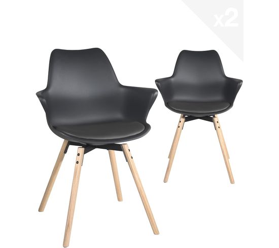 Lot de 2 fauteuils scandinaves accoudoirs et coussin MOTI (noir)