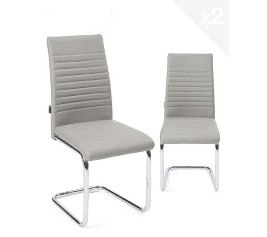 Lot de 2 chaises de salle à manger design simili cuir OPUS (Gris-Chrome)