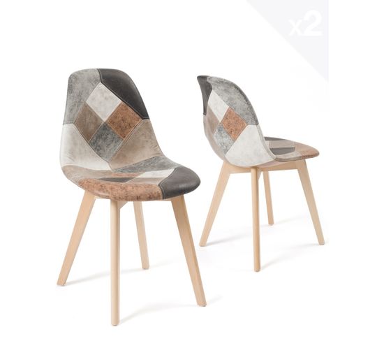 Lot de 2 chaises scandinaves patchwork NADA (marron)
