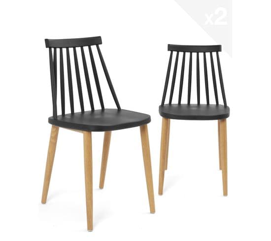 Lot de 2 chaises de cuisine bistrot pied métal ton bois BAO (noir)