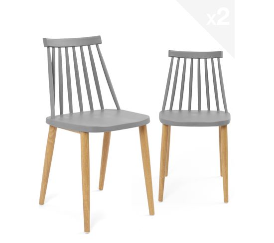 Lot de 2 chaises de cuisine bistrot pied métal ton bois BAO (gris)